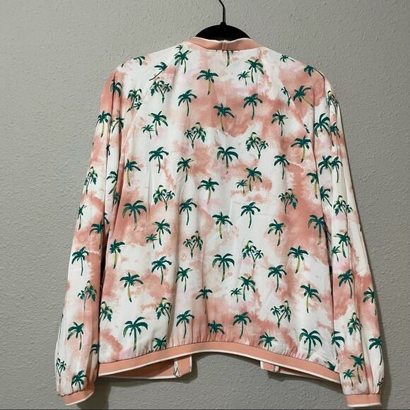 Current Air Open Front Palm Tree Print White & Pink Bomber Jacket Womens S - Picture 4 of 6